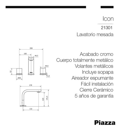 Imagen 3 de 10 de Combo Griferia Para Baño Lavatorio Bidet Ducha Icon Piazza