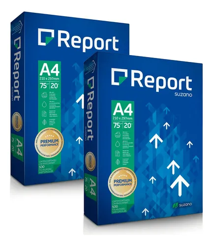 Kit 2 Resma Papel A4 Sulfite Premium 75g 1000 Folhas Report Cor B...
