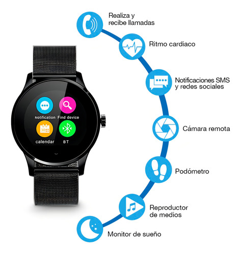 Smartwatch Reloj Inteligente Para Hombre Bluetooth Compatible Con Ios Android Microfono Integrado Pantalla High Definition 1.22 Pulgadas Llamadas Notificaciones Ritmo Cardiaco K88h Negro Redlemon