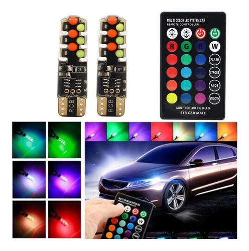 Kit Led Auto T10 Control Remoto 12v Cambia Colores Rgb Luces