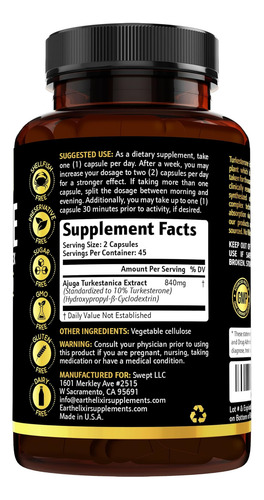 Earth Elixir Turkesterone 840 Mg (90 Cápsulas) - Fabricado N