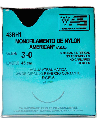 Sutura Nylon 3-0 Ref: 43rh1 American Suture