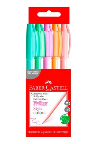 Boligrafo Lapicera Faber Castell Trilux Colores Pasteles X 5