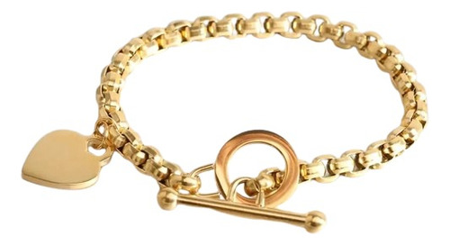 Pulsera De Mujer,  En Acero Inoxidable, Baño Oro  De 18k. 