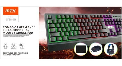 Kit Gamer Mtk Luces 4en1 Gt-940 Mouse Teclado Auricular Pad Color del teclado Negro