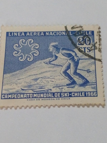 Estampilla Chile.  Ski 1966             20cts            (5)