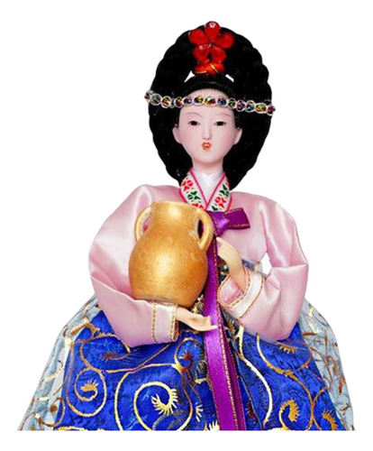 Estatuilla De Geisha Coreana, Muñecas Hanbok De Rosa Y Azul