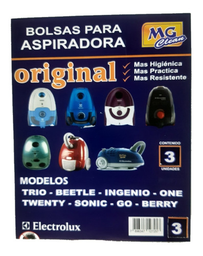 Bolsas Aspiradora Electrolux X 3 Und Sonic. Ingenio. Beatle.