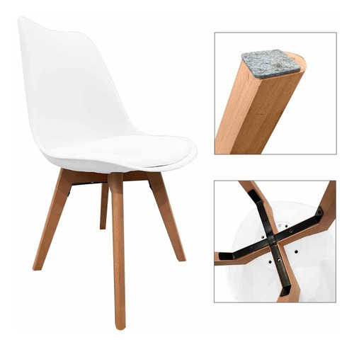 Imagen 3 de 7 de Silla Tulip Comedor/escritorio Refuerzo Metal Blanca X4