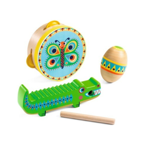 Set Instrumentos Infantil Guiro Maraca Pandereta Djeco 