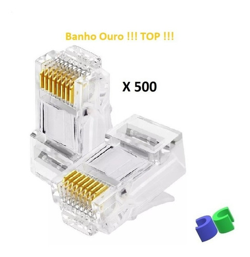 500pç - Conector Plug Rj45 Cat5 - 8p8c - Banho De Ouro - Top