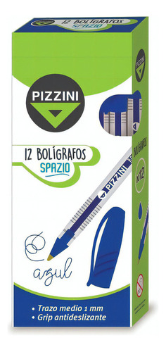 Boligrafos Pizzini Birome Azul Caja X 12 Universitario 1mm Color Del Exterior Cristal Color De La Tinta Azul