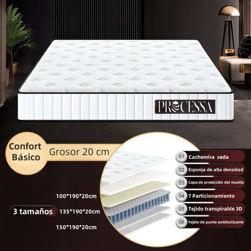 Colchon Queen Size Bio Cotton Spring Hybrid Mattress Blanco