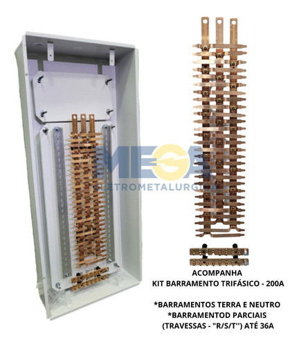 Quadro De Distribuição 56 Disj Embutir C/ Kit Trifásico 200a