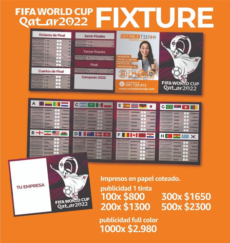 Imagen 1 de 2 de Fixture Mundial Qatar 2022 Personalizado Para Tu Empresa