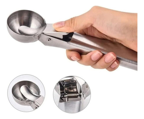 Pegador Colher De Sorvete Com Ejetor Inox Bola Profissional
