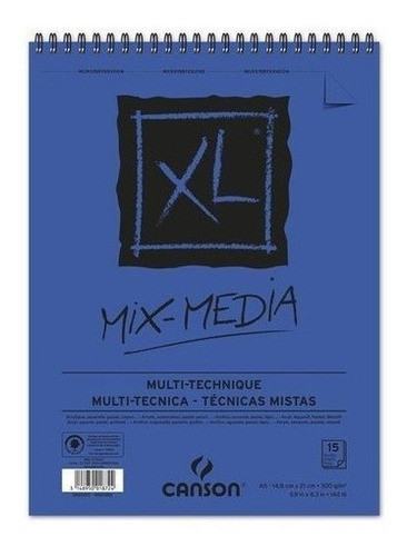 Block Canson Xl Mix-media A5 15 Hojas Acuarela Acrilico 300g