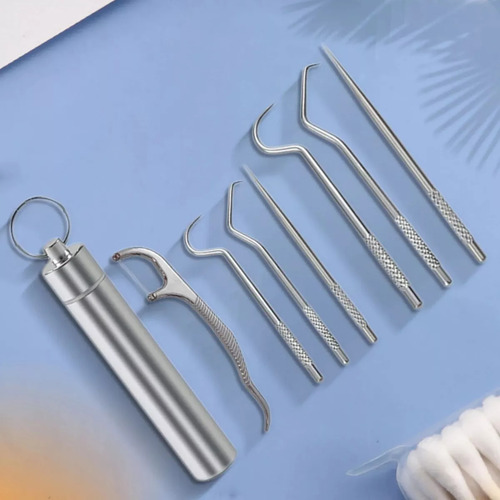 Kit 7 Pz Limpieza Dental Portátil Palillos Acero Reusables F