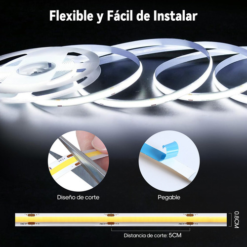 10m Tira Luz Led Cob Flex Interiors Regulador 320leds/m Luz Blanco Frío