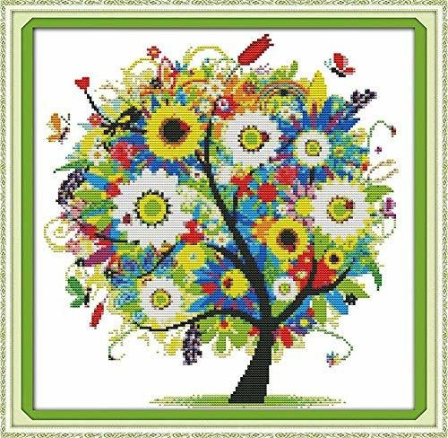 Kit De Punto De Cruz Árbol De La Suerte Floreado