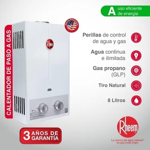 Imagen 4 de 7 de Calentador Rheem 8 Litros Tiro Natural Mécanico Gas Propano