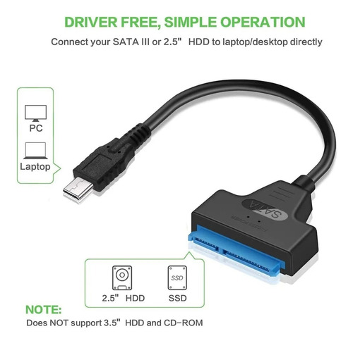 Usb 3.0 P/ Sata Tipo-c Type-c 2 Em 1 Cabo Adaptador De Disco