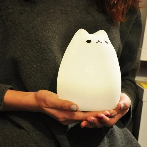 Lámpara De Mesa Portátil Gato Silicona 8 Colores Inalambrica