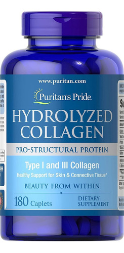 Colágeno Hidrolizado Puritan's Pride Con 180 Comprimidos Sabor S/n