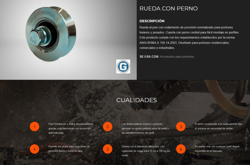 Rueda Acero Porton Corredizo C/ Ruleman Perno 64mm P/ 100kg