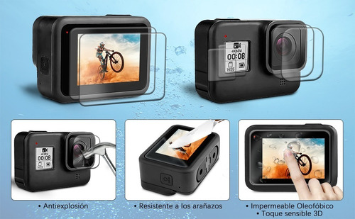 6x Vidrio Templado Para Gopro Hero 8 + Funda Protectora