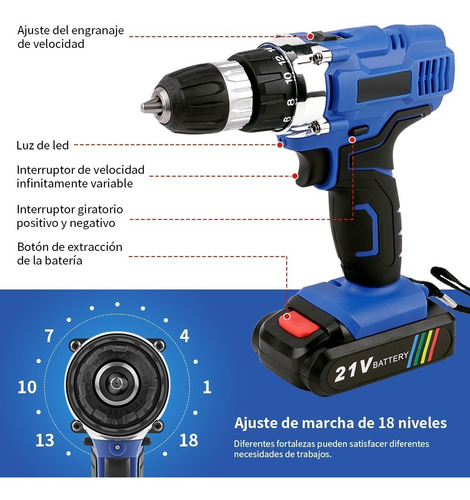 Taladro Inalámbrico Destornillador Atornillador Eléctrico V6 Color Azul Frecuencia 21v