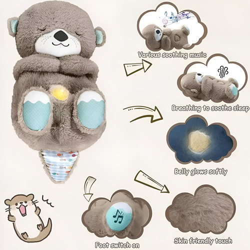 Nutria Peluche Que Respira Con Música, Luces Y Movimientos Gris Oscuro