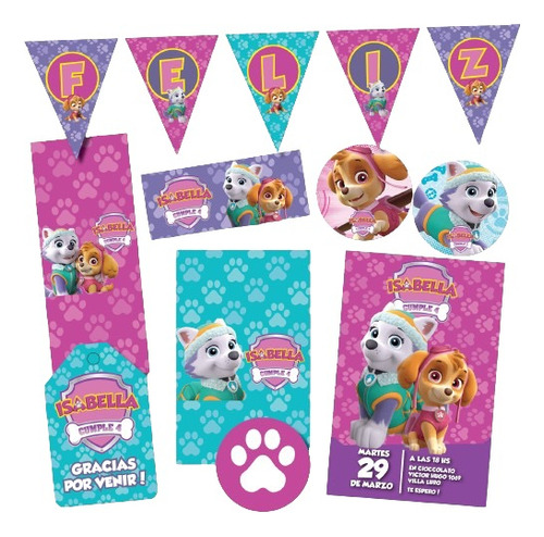 Kit Imprimible Personalizado Perritas Paw Patrol Cumple