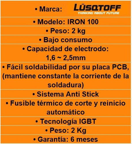 Soldadora Inverter Lusqtoff Iron 100 + Mascara + Electrodos + 4 Escuadras Magnetica Maquina Soldar Fotosensible + Cables