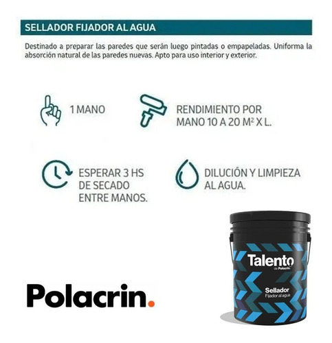 Imagen 2 de 10 de Fijador Sellador Al Agua Polacrin Talento 1 Lt Secado Rapido
