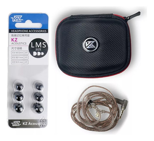 Cable Kz + Estuche + 3 Pares Almohadillas Originales Kz Cable Pin B Con Microfono