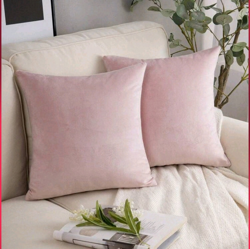 2 Cojines Decorativos 45x45 Sala Recámara Color Rosa Claro Diseño De La Tela Liso