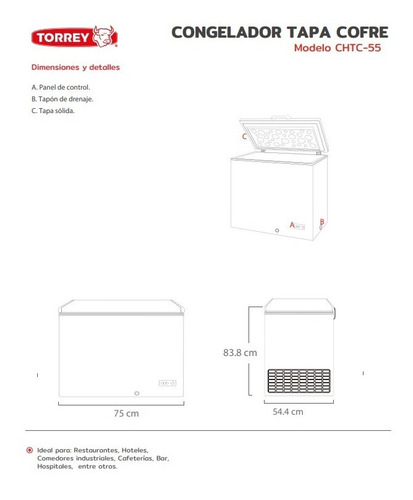 Congelador Tapa Cofre Torrey Chtc-55 Rbanda Color Blanco