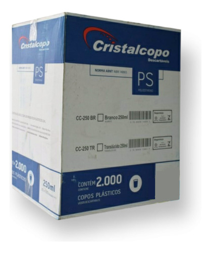 Copo Descartável 250ml Transparente Cristalcopo C/20x100 Un