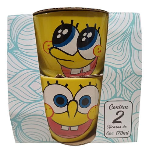 Conjunto De Xícaras Bob Esponja 170ml Porcelana Amarelo Bob Esponja