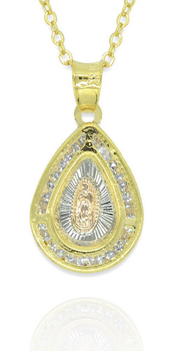 Collar Medalla Virgen Gota 3oros Con Zirconias Chapa Oro 14k
