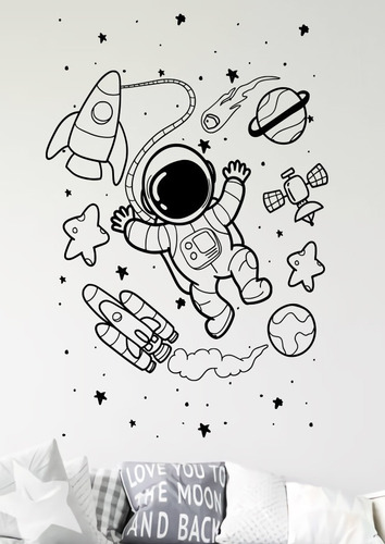 Vinilo Decorativo Para Niños Astronauta Estrellas Elemento