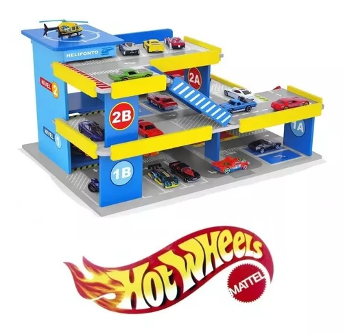 Pista Postinho Garagem Madeira + Carrinho Hot Wheels