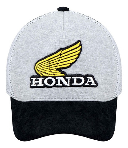 Boné Honda Asa Vintage Bordado 3d - Mescla E Preto