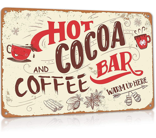 Hot Cocoa Bar Sign Vintage Christmas Coffee Station Dec...