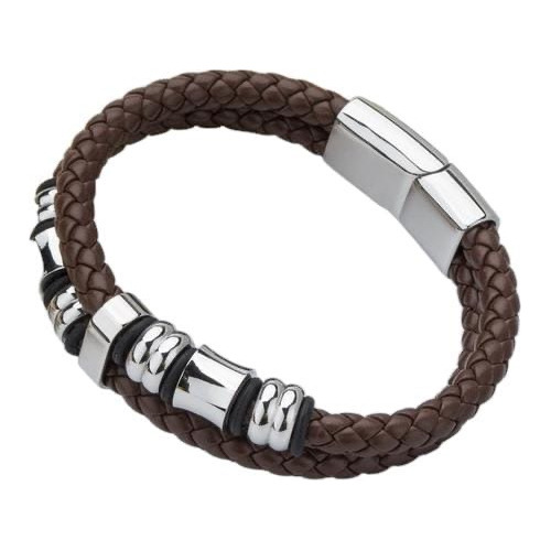 Brazalete  Cuero Acero Doble P Rond