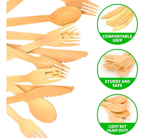 Cubiertos Desechables De Bambú Biodegradable 150 Piezas