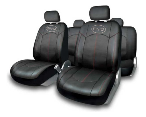 Cubreasiento Funda Ecocuero Líneas Rojas Byd Logo Bordado