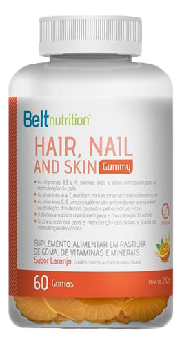 Belt Hair, Nail And Skin Gummy Laranja-60 Gomas