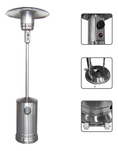 Estufa De Patio Kassel Ks-eps38 Inox Con Ruedas A Gas Ub